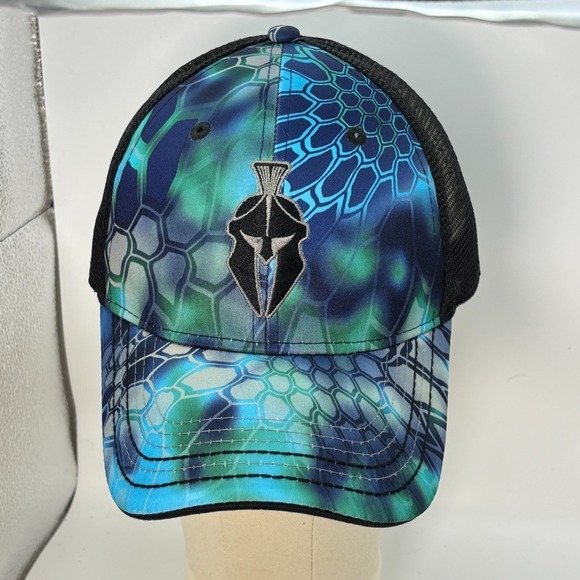 Kryptek Trucker Hat Camo Spartan Logo Snapback Cap Blue Green Mesh OS Adjustable - Picture 1 of 6